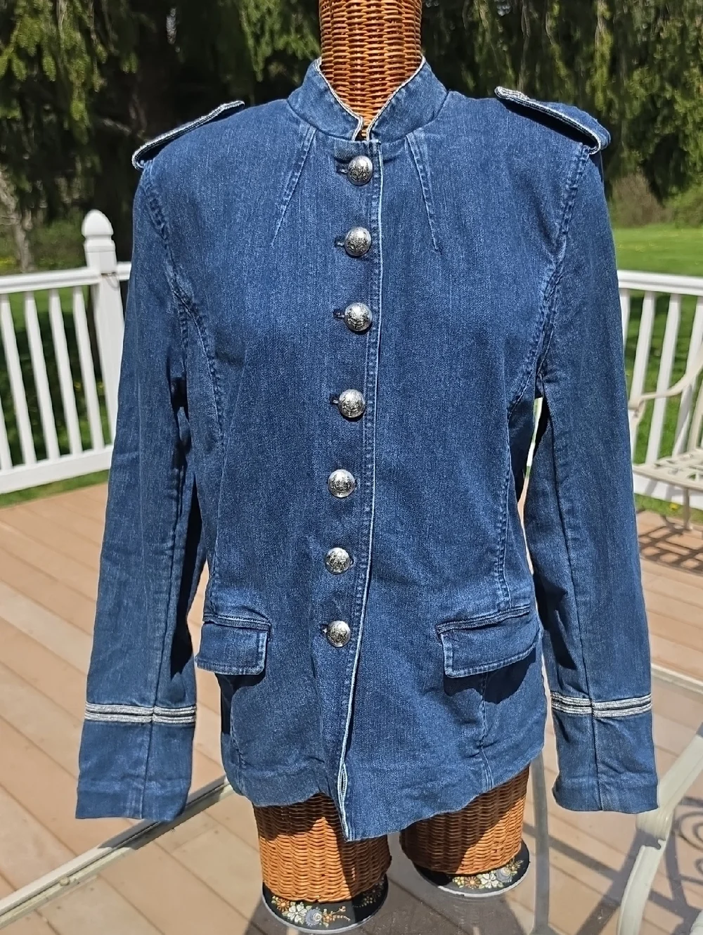 Lauren Ralph Lauren Dark Blue Denim Military-Style Jacket Womens Size 16 - Picture 3 of 9